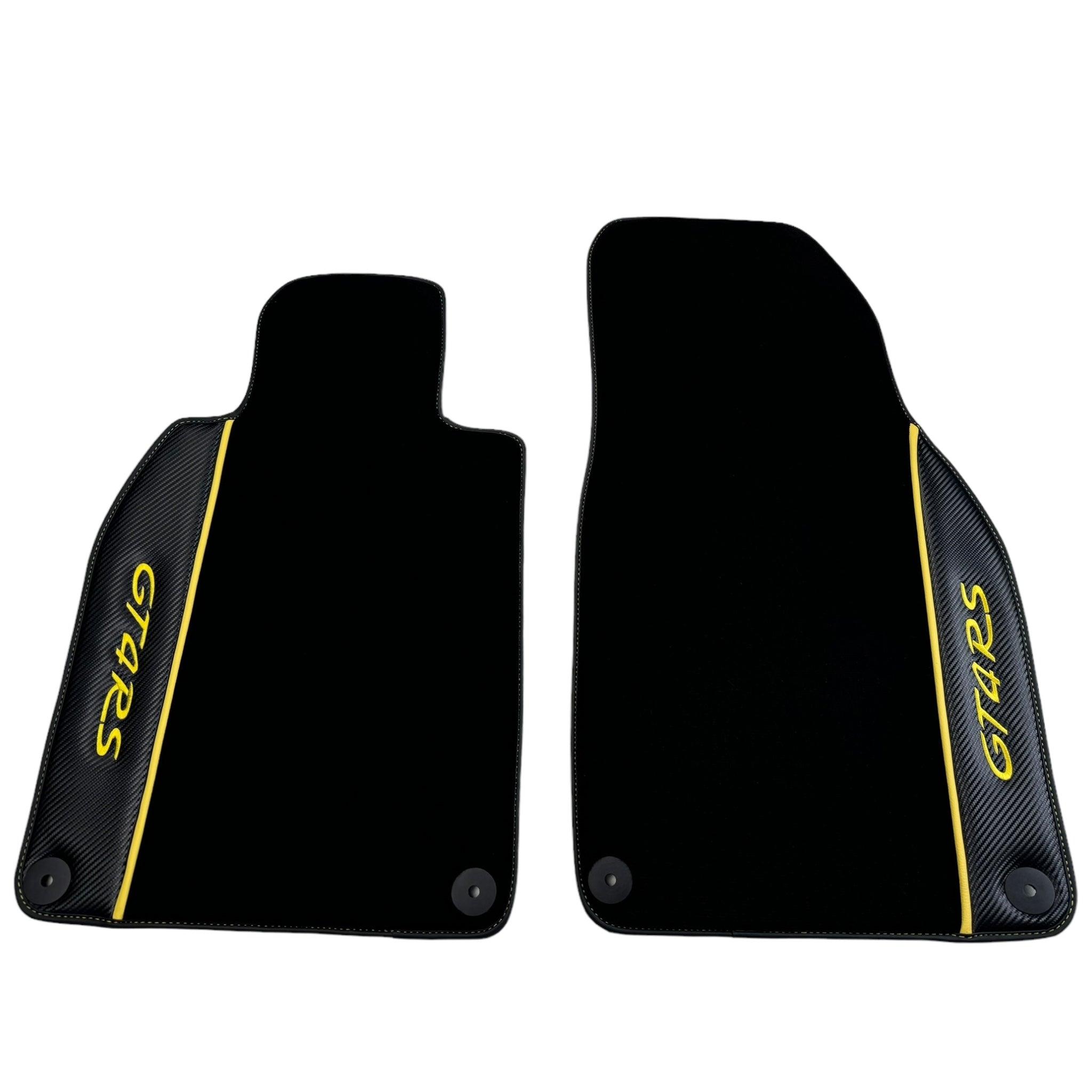 Black Floor Mats for Porsche 718 Cayman GT4 RS (2017-2024) with Carbon | Yellow Accents