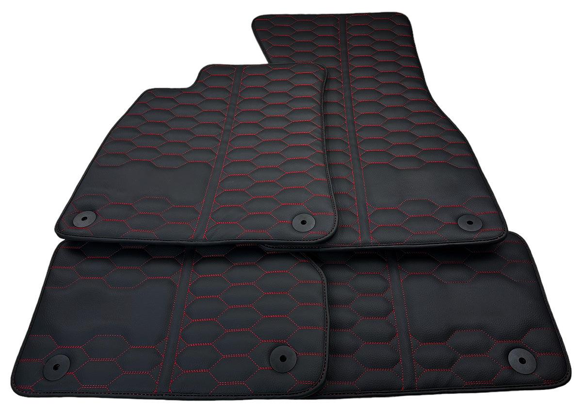 Custom Black Leather Floor Mats for Audi A4 - B5 Facelift Sedan (1999-2001) 