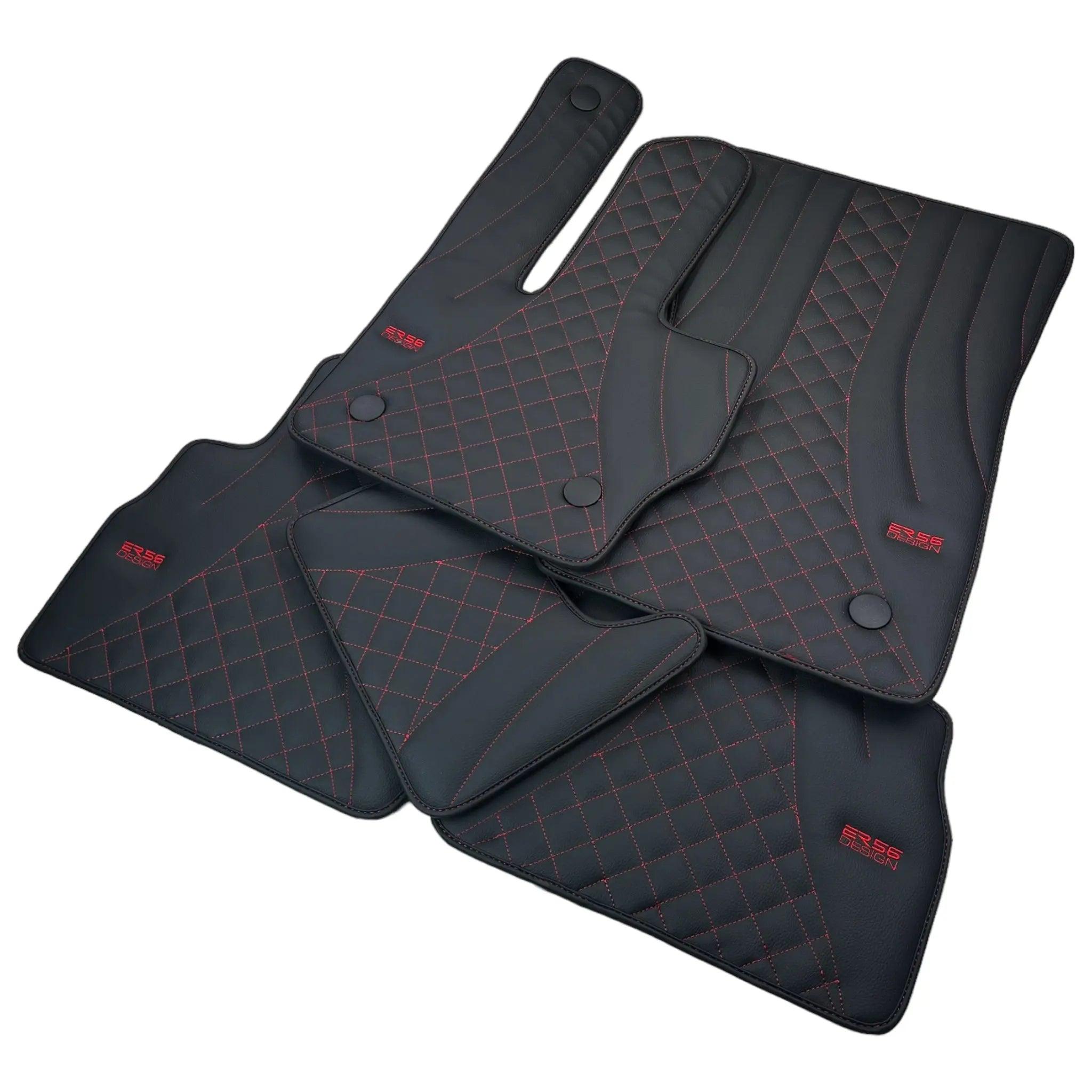 Black Leather Floor Mats for Mercedes-Benz G Class W461 (1979-2008) ER56 Design - AutoWin