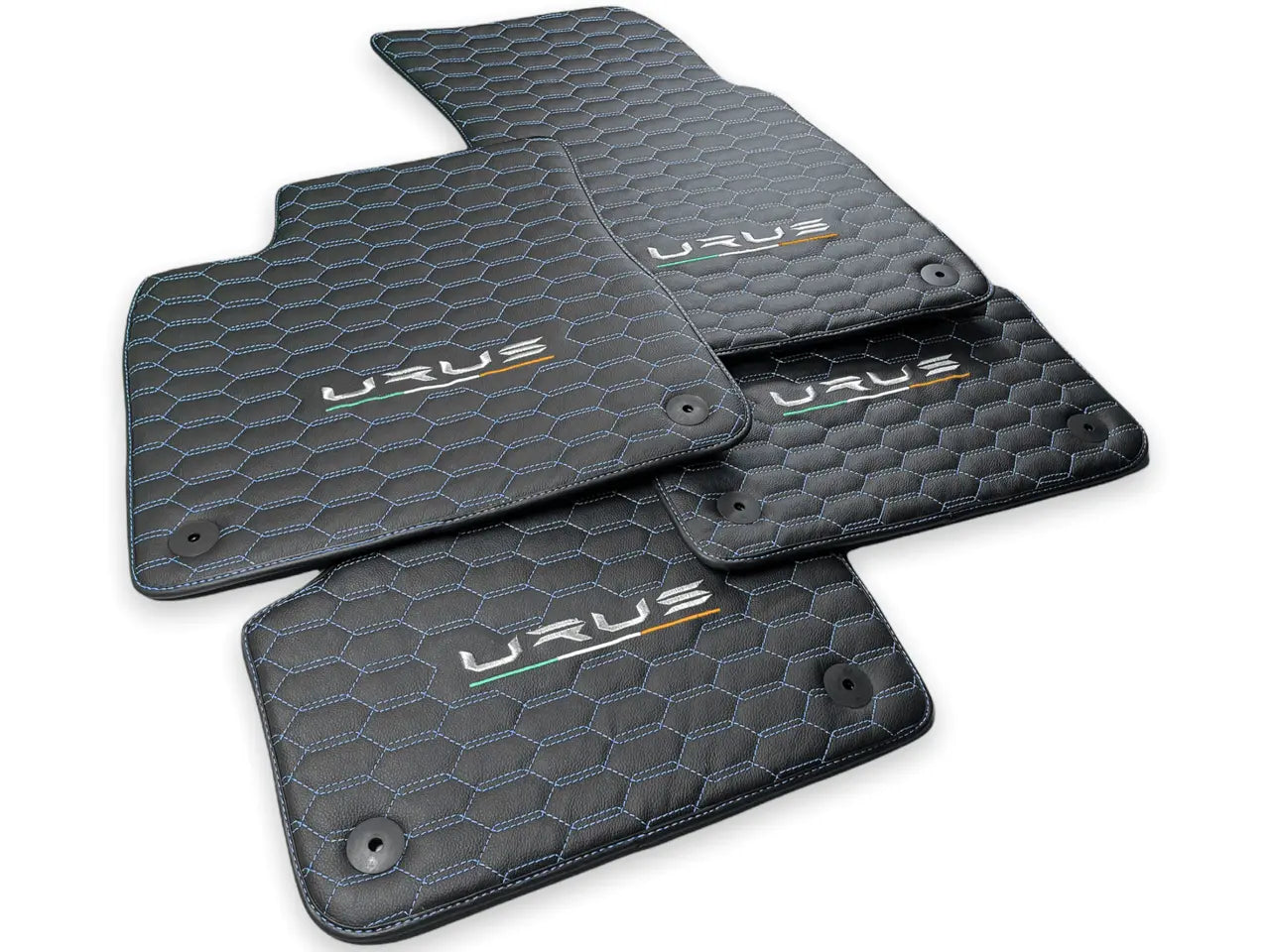 Floor Mats For Lamborghini Urus Leather Blue Stitching - AutoWin