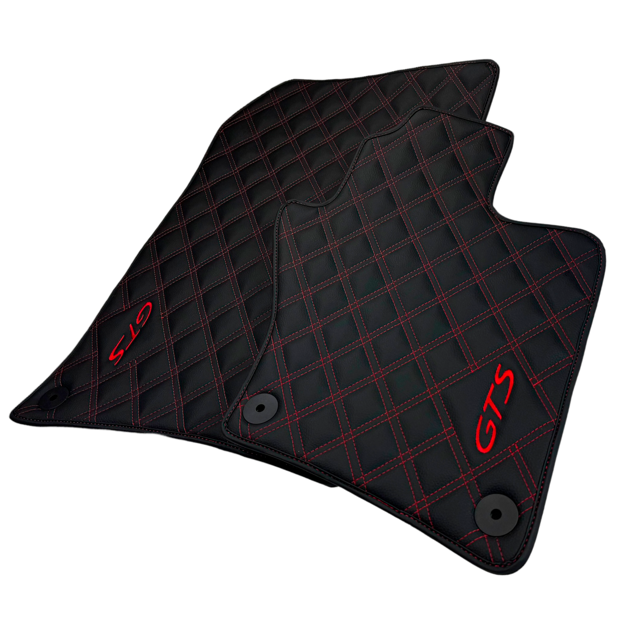 Leather Floor Mats for Porsche Cayenne GTS (2010-2018) Red Sewing