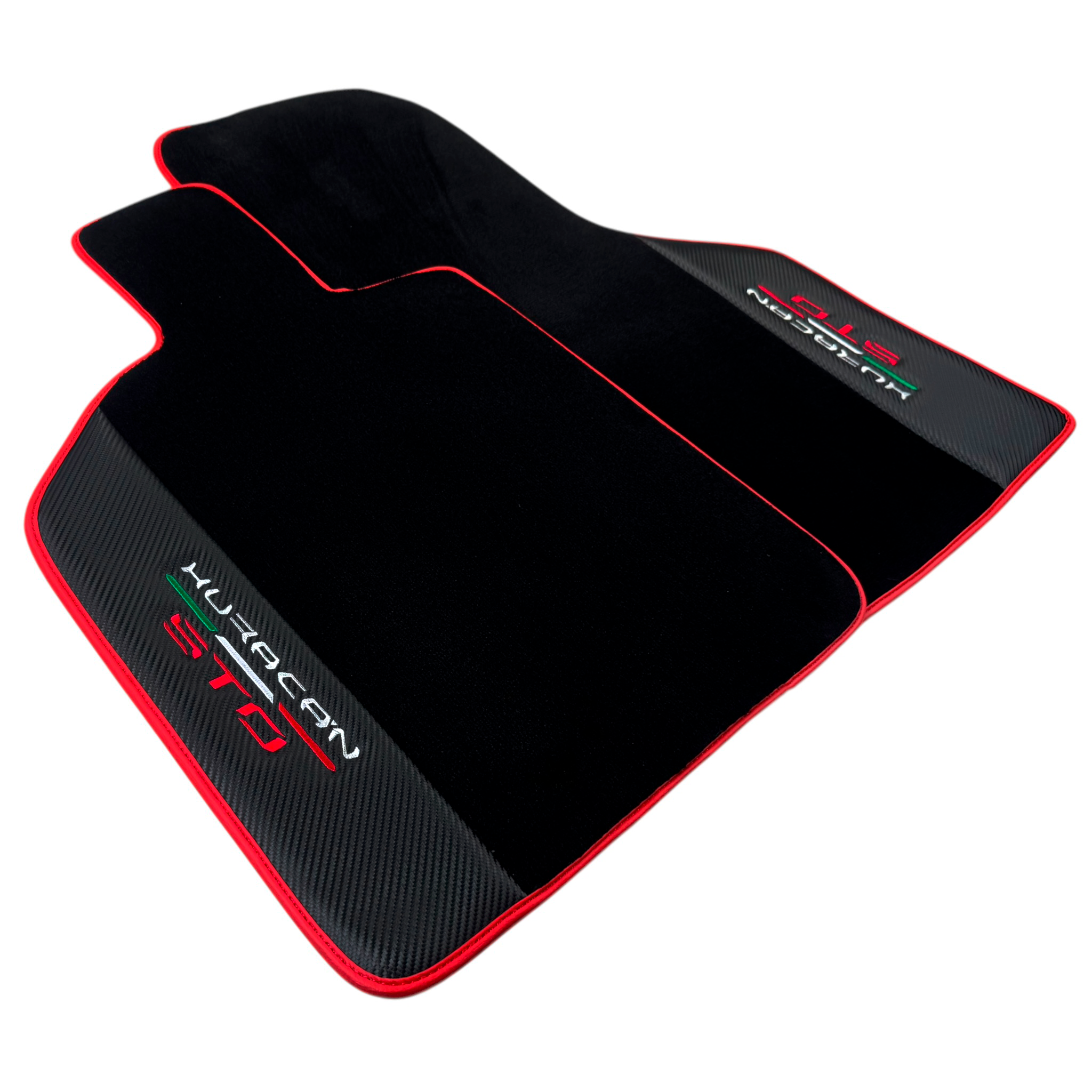 Black Floor Mats for Lamborghini Huracan STO with Carbon Fiber Leather