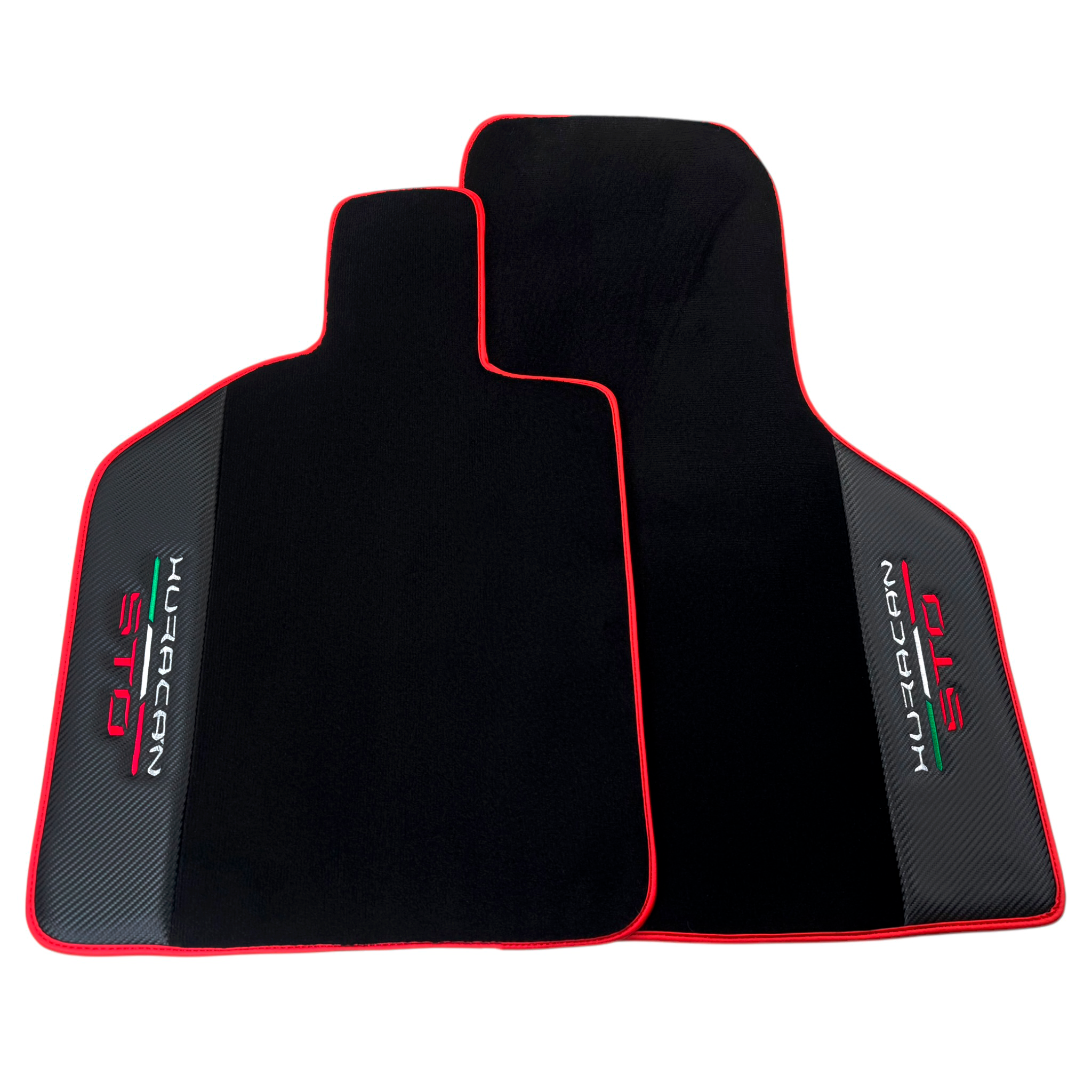 Black Floor Mats for Lamborghini Huracan STO with Carbon Fiber Leather