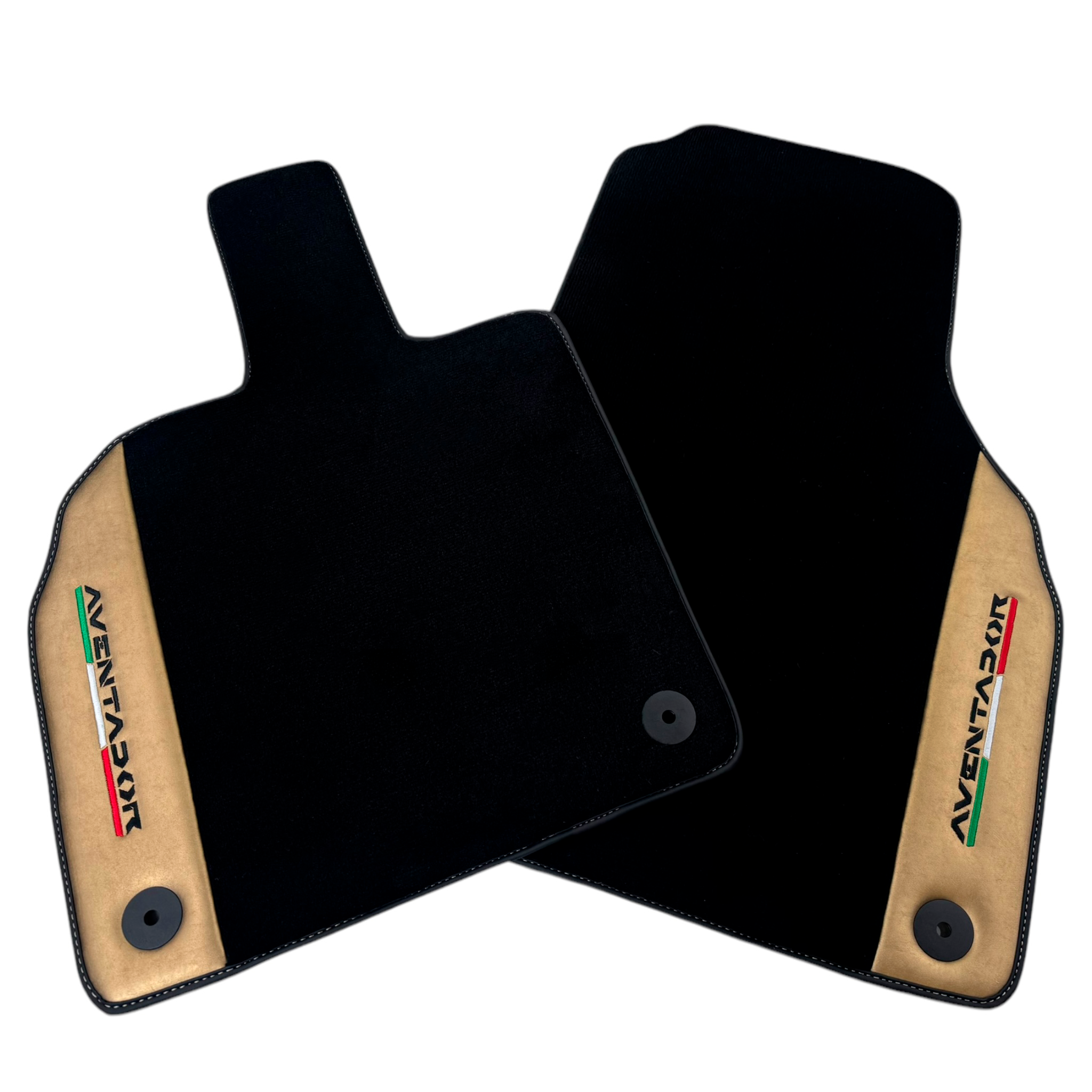 Italian Edition Black Floor Mats for Lamborghini Aventador (2012-2022) with Gold Leather Border