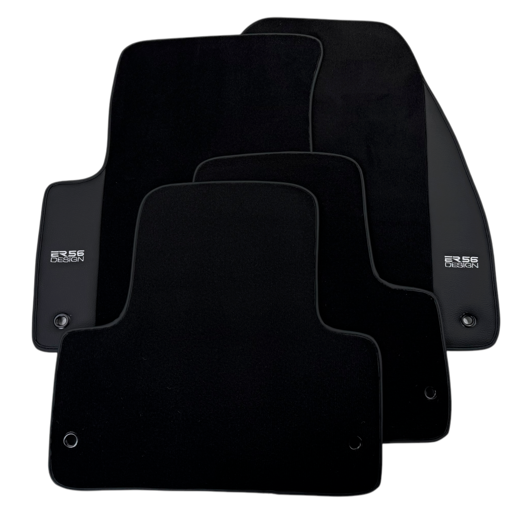 ER56 Design Black Floor Mats for Jeep Renegade (2014-2018) Distance Fixing Points Co-Driver 20cm with Leather - AutoWin