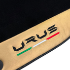 Italian Edition Black Floor Mats for Lamborghini Urus (2018-2024) with Gold Leather Border