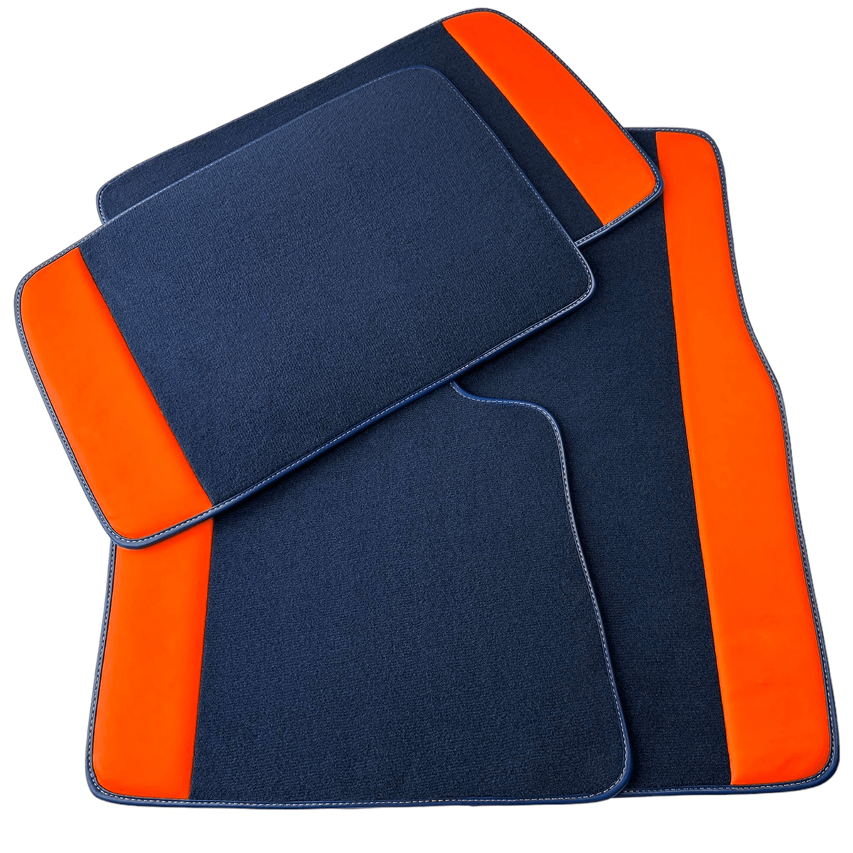 Custom Black Floor Mats For Rolls Royce Cullinan Orange Leather - AutoWin