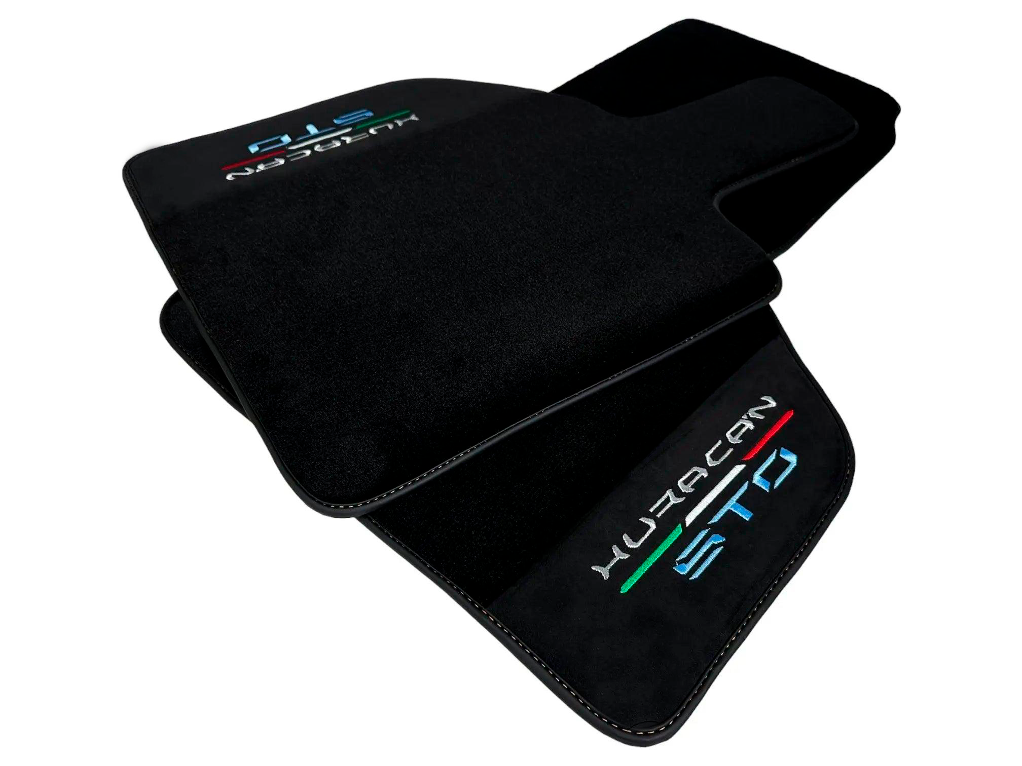 Black Floor Mats for Lamborghini Huracan STO With Black Alcantara Leather