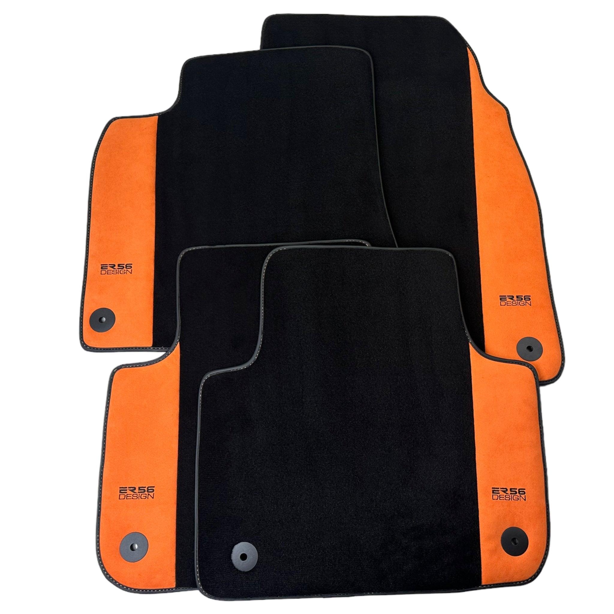 Black Floor Mats for Audi A8 D3 (2002-2010) Orange Alcantara | ER56 Design