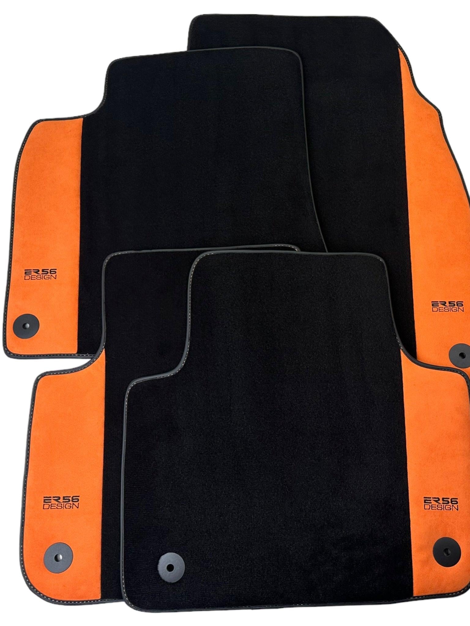 Black Floor Mats for Audi Q2 (2016-2020) Orange Alcantara | ER56 Design