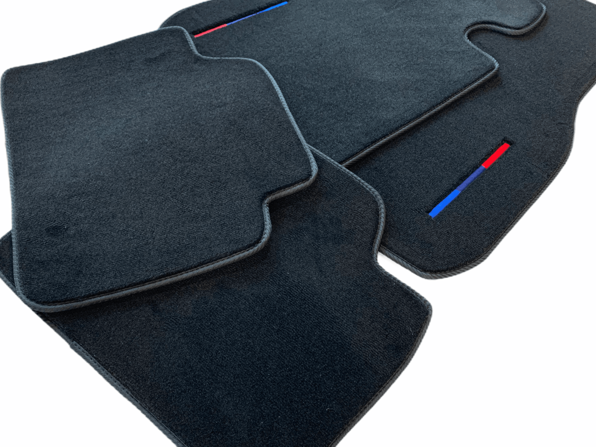 Black Floor Mats For BMW M8 F91 Convertible With 3 Color Stripes Tailored Set Perfect Fit - AutoWin