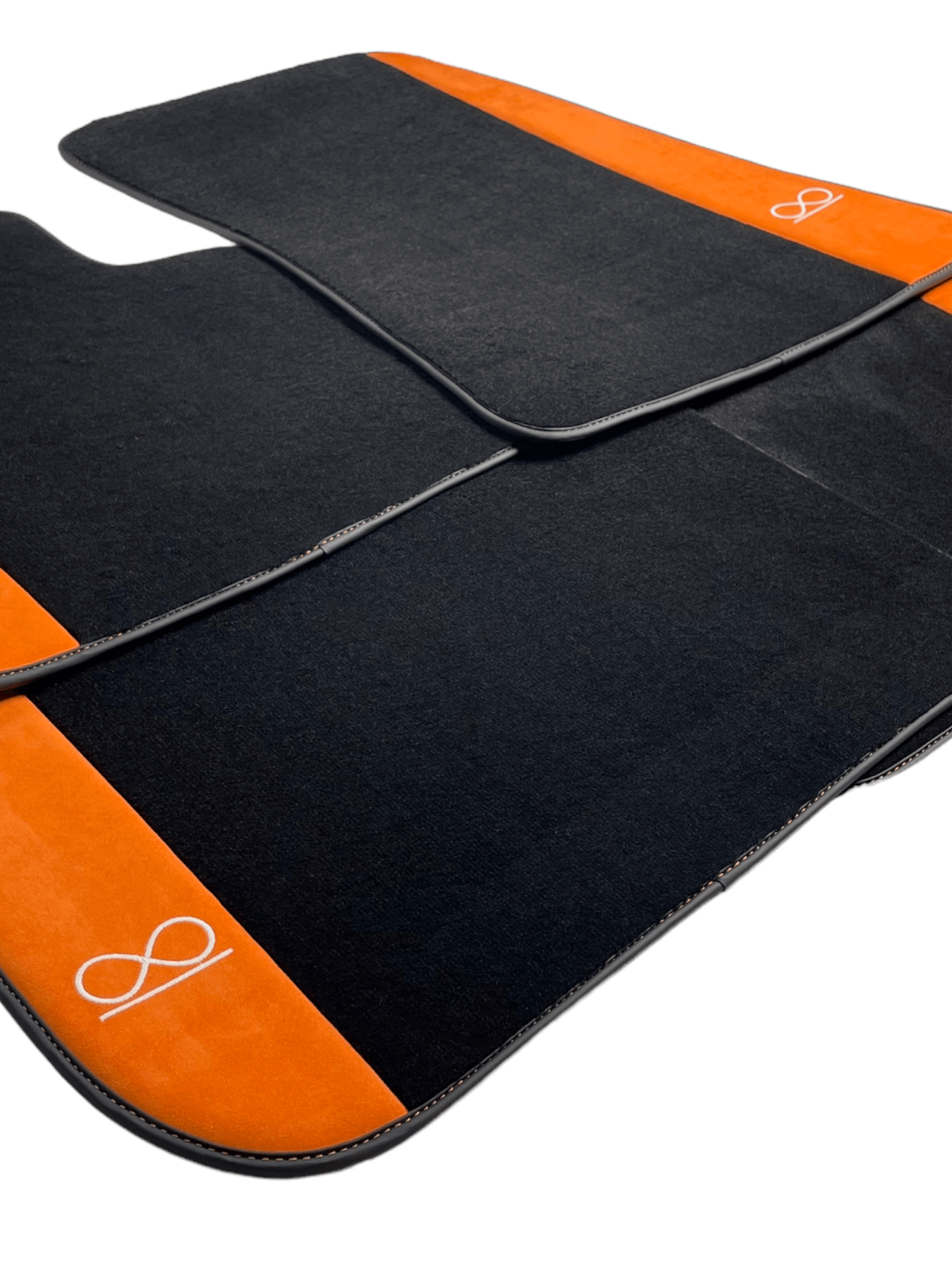 Black Floor Mats For Rolls Royce Black Badge Dawn Rr6 2016-2023 With Orange Alcantara Leather - AutoWin